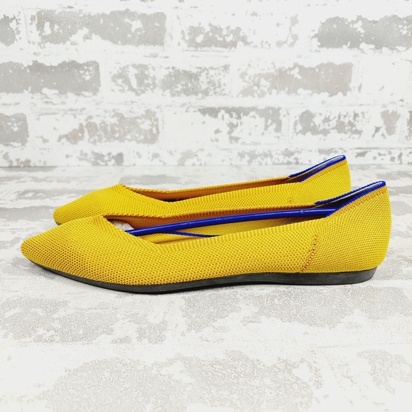 NEW Rothy's The Flat Yellow Knit Pointy Toe Slip On Comfy Loafers E193